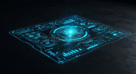 futuristic blue digital interface  dark surface stock illustration