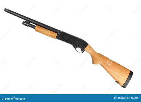 Pump Action Shotgun With A Wooden Stock Image Image Of Shot Shotgun