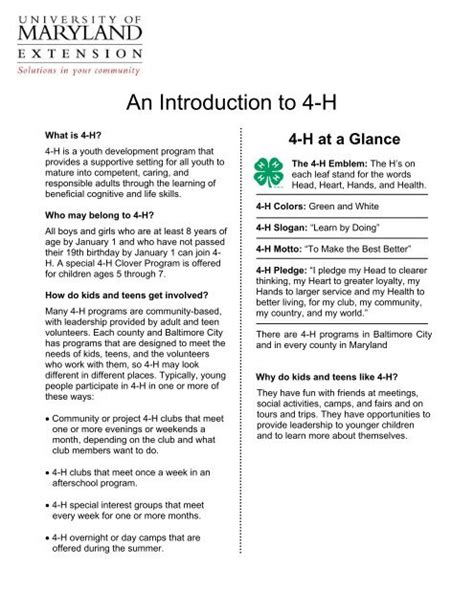 4-H at a Glance - Anne Arundel County - University of Maryland