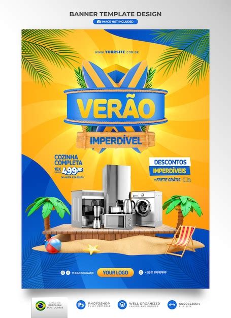 Banner Verão De Ofertas No Modelo De Renderização 3d Do Brasil Para