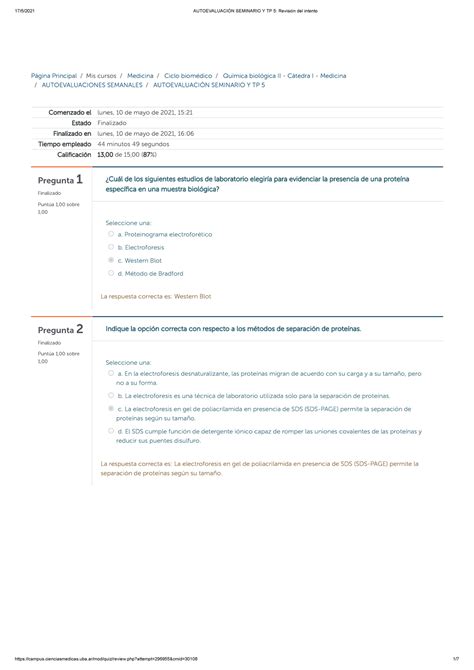 Autoevaluación Seminario Y TP 5 Revisión del intento Página Principal