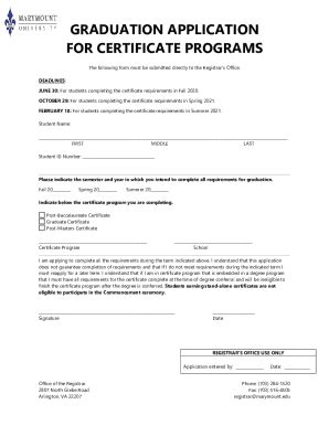 Fillable Online Graduation Application For Certificate Programs Fax