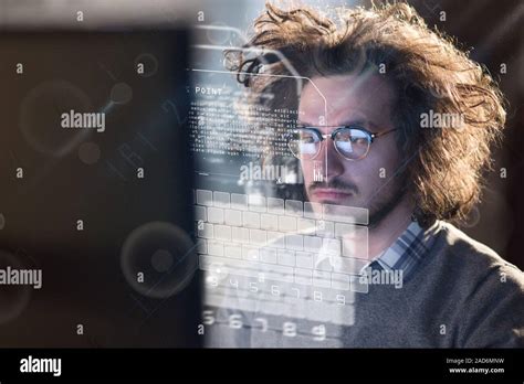 Man Working On Computer In Dark Office Stock Photo Alamy