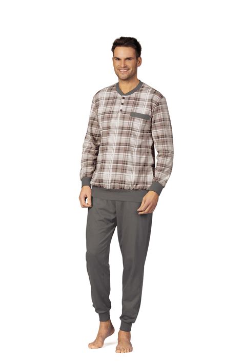 Comtessa Herren Schlafanzug Pyjama Bündchen in kit beige Gr 52 54 56