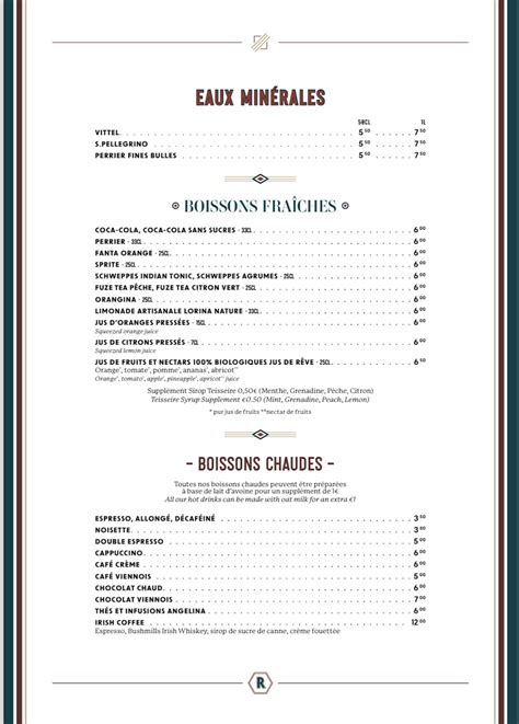 Brasserie Rosalie Menu Food And Beverages For New French Restaurant