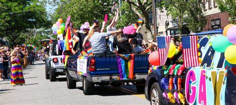 Crowds Line the Street during the Gay Pride Car Parade Editorial Stock ...