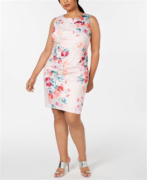 Calvin Klein Plus Size Floral Print Starburst Sheath Dress Macys