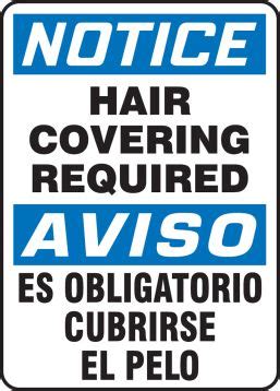 Hair Covering Required Bilingual OSHA Notice Safety Signs SBMHSK826