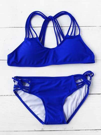 Strappy Push Up Bikini Set SheIn Sheinside