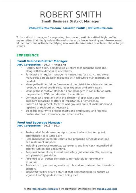 District Manager Resume Samples Qwikresume