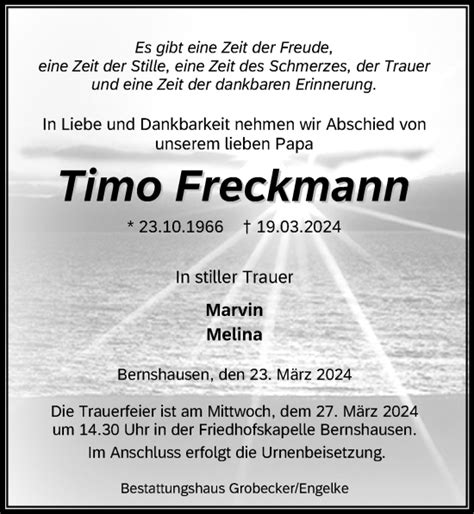 Traueranzeigen Von Timo Freckmann Trauer Anzeigen De