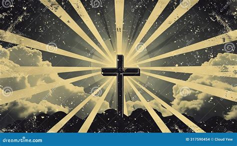 Bold Poster with Cross and Emanating Light Rays. Stock Illustration ...