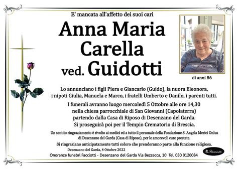 Anna Maria Carella Ved Guidotti Onoranze Funebri Facciotti