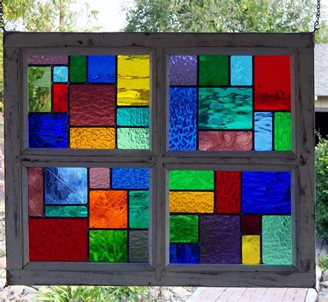 Multi Color Wood Framed Stained Glass Window 160 00 Via Etsy