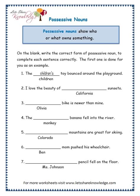 Grammar Worksheets For 6th Grade Nouns