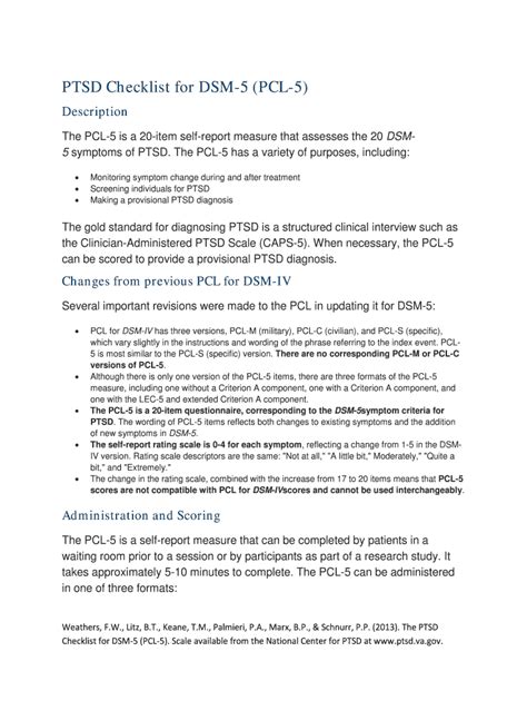 Fillable Online PTSD Checklist For DSM 5 PCL 5 Fax Email Print