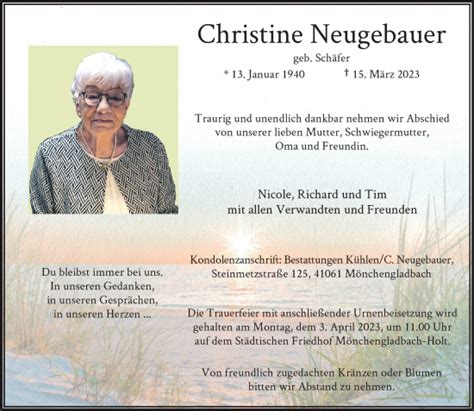 Traueranzeigen Von Christine Neugebauer Trauer Und Gedenken