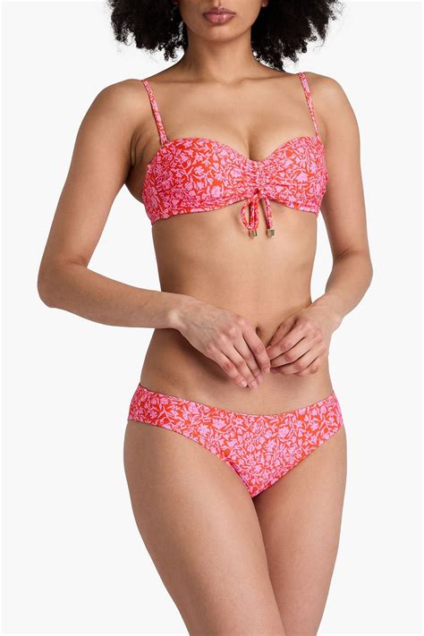 HEIDI KLEIN Ruched floral print stretch piqué underwired bandeau bikini top THE OUTNET