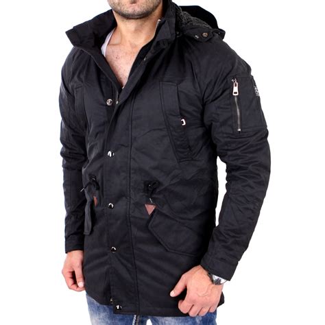 Reslad Winterjacke Herren Parka Teddy Fleece Kapuzen Jacke RS 506 Sch