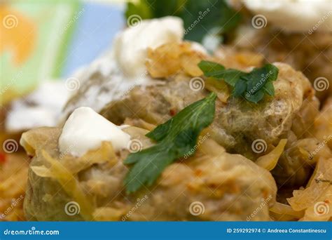 Sarmale with sour cream stock photo. Image of healthy - 259292974