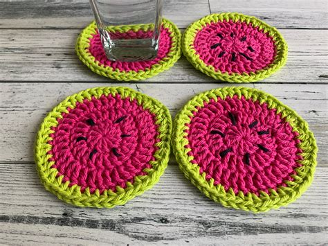 Watermelon Crochet Coasters Summer Coasters Set Of Four Etsy