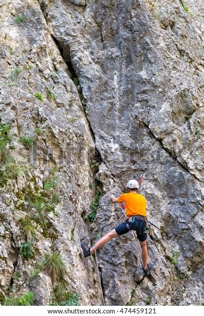 Mountaineer Climbing Sohodol Gorges Rocky Slopes Stock Photo 474459121