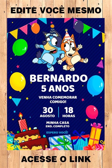 Grátis Fazer convite online convite digital Aniversário Bluey e