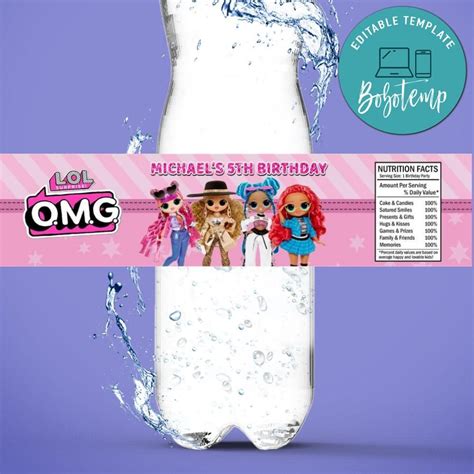 Omg Surprise Birthday Water Bottle Label Template Createpartylabels