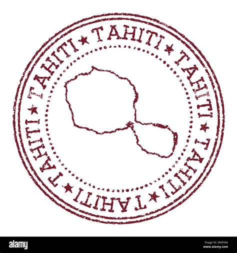 Tahiti Round Rubber Stamp With Island Map Vintage Red Passport Stamp