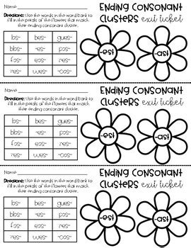 Ending Consonant Clusters Est Ast Exit Ticket By Miss Mullins In Nd