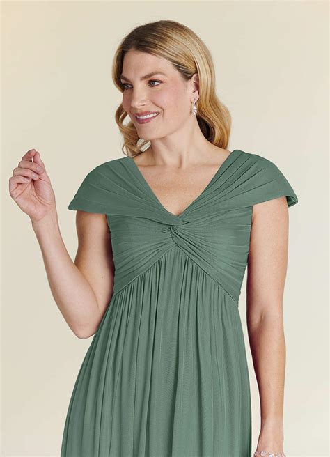 Eucalyptus Azazie Marlena Eucalyptus A Line Pleated Mesh Dress Azazie