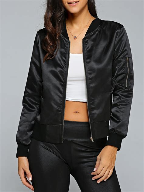 37 Off Satin Zip Up Bomber Jacket Rosegal