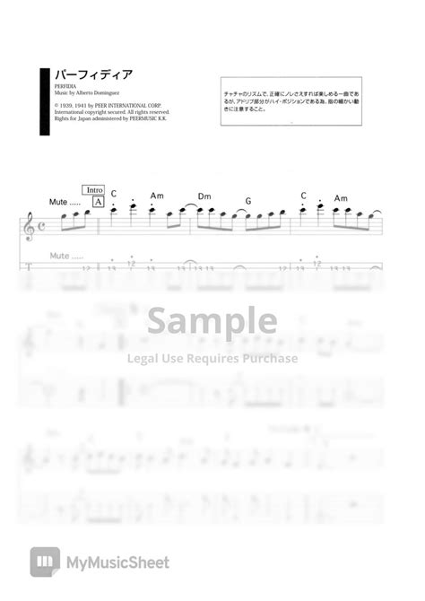 SHADOWS PERFIDIA Electric Guitar Instrumental Sheet Music Sheets By