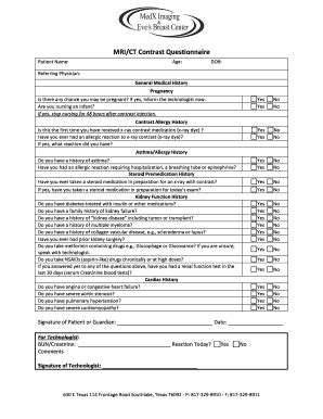 Fillable Online Mri Ct Contrast Questionnaire Home Fax Email Print