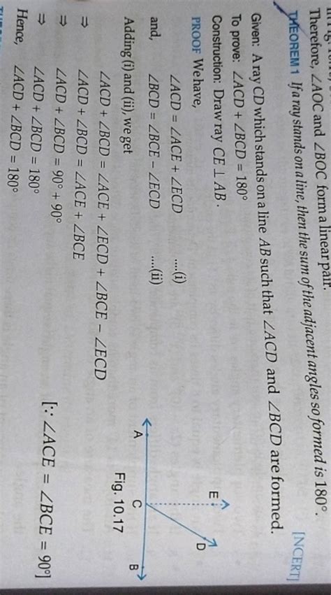 Therefore AOC And BOC Form A Linear Pair THEOREM 1 If A Ray Stands On