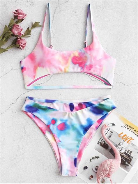 Off Zaful Tie Dye High Cut Cutout Bikini Swimsuit In Multi A