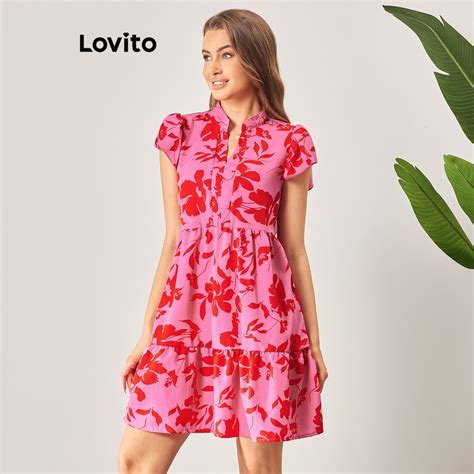 Lovito Vestido Boho Floral Babados Em Camadas E Fenda Frontal Para