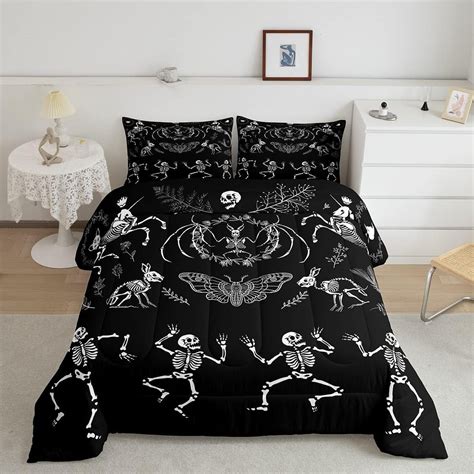 Sugar Skull Comforter Skeleton Bones Bedding Gothic Moth Decor Bedding