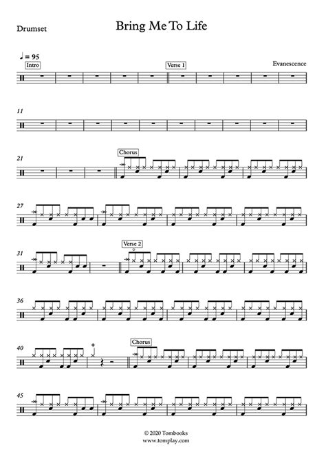 Bring Me To Life (Easy Level) (Evanescence) - Drums Sheet Music