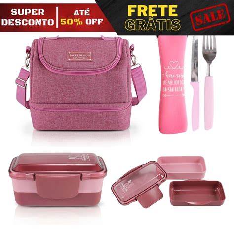 Kit Bolsa Térmica c 2 Compartimentos Porta Talheres Marmita 2