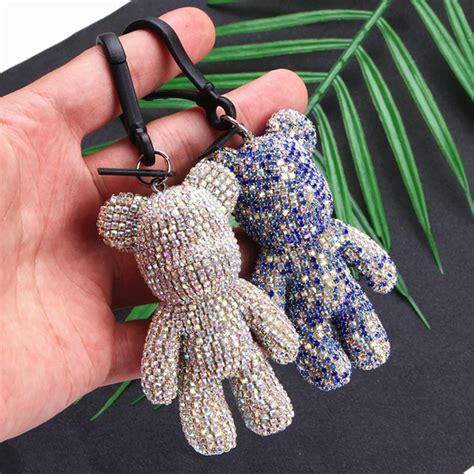 Cute Handmade Diy Cartoon Bear Rhinestone Keychain Crystal Bomgom Bear