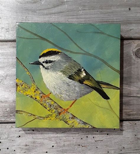 Golden Crowned Kinglet In Acrylics Bird Paintings On Canvas Painting