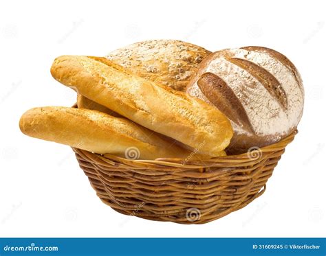 Bread Loaves And Baguettes In A Basket Stock Image Image Of Baked