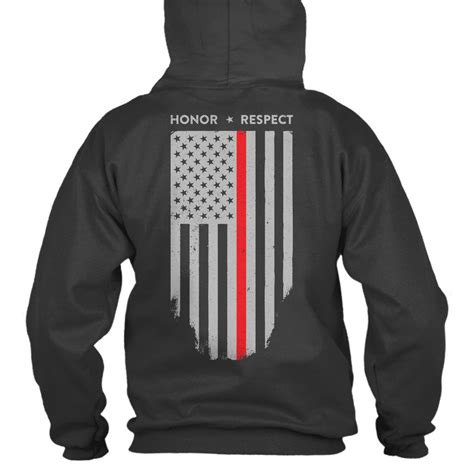 Hoodie - Thin Red Line American Flag - Honor & Respect - Thin Blue Line USA