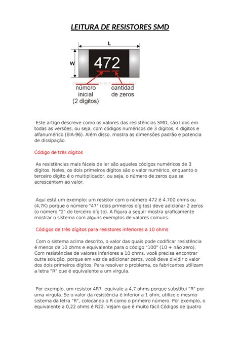 Leitura DE Resistores SMD LEITURA DE RESISTORES SMD Este Artigo