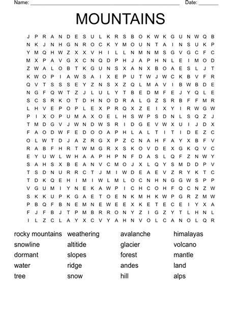 Mountains Word Search Wordmint