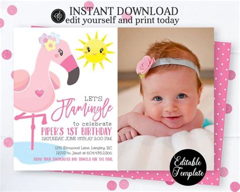 Editable Let S Flamingle Birthday Invitation Template Etsy Flamingo