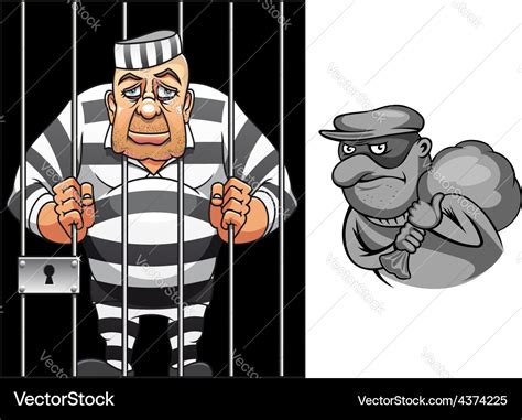 Cartoon prisoner in jail and robber in mask Vector Image