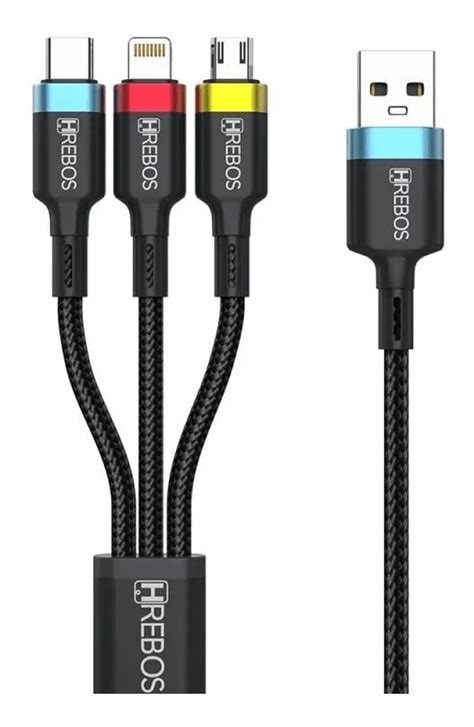 Cabo Carregador Universal 3 Em 1 Turbo Hrebos Lightning Tipo C Micro Usb V8 Carrefour