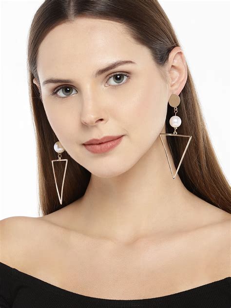 OOMPH Gold Tone Large Geometric Pearl Drop Earrings Buy OOMPH Gold